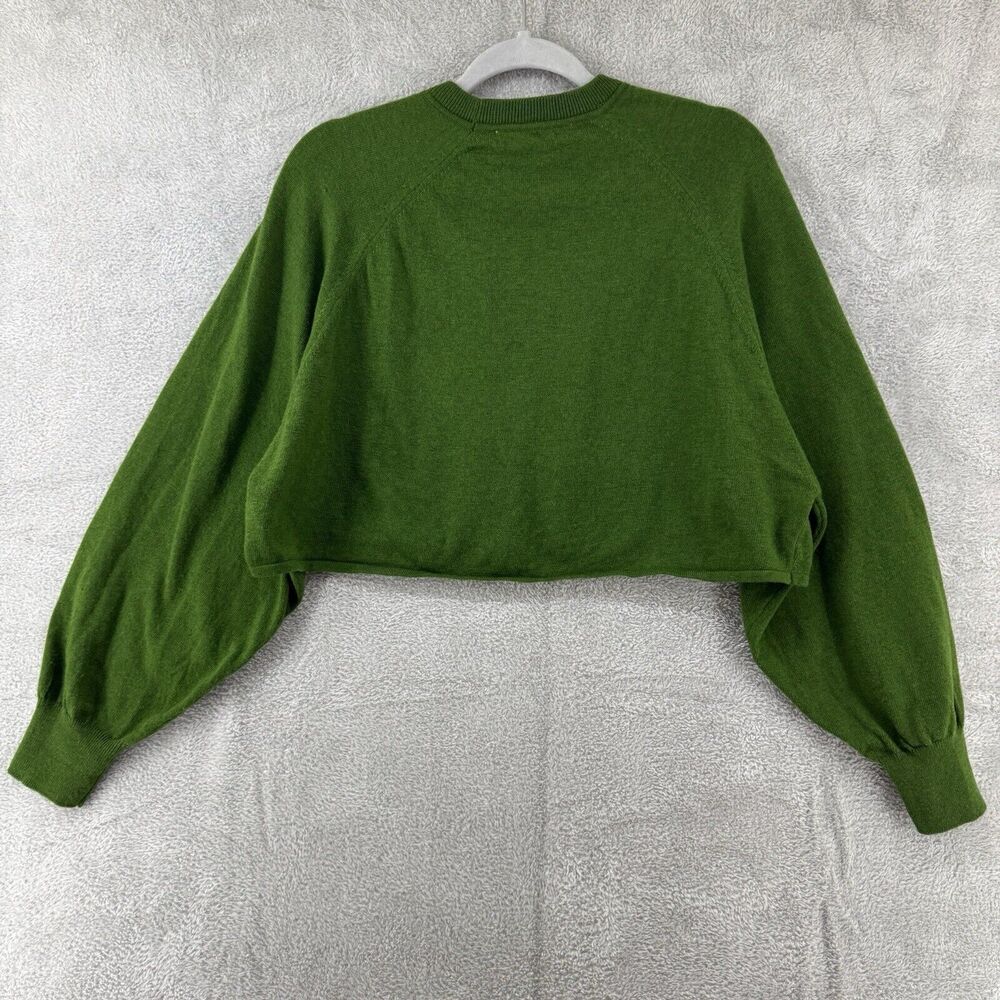 Zara Sweater Women M Green Knit Cropped Crew Neck Long Bishop Sleeve Relax Fit - Picture 5 of 9